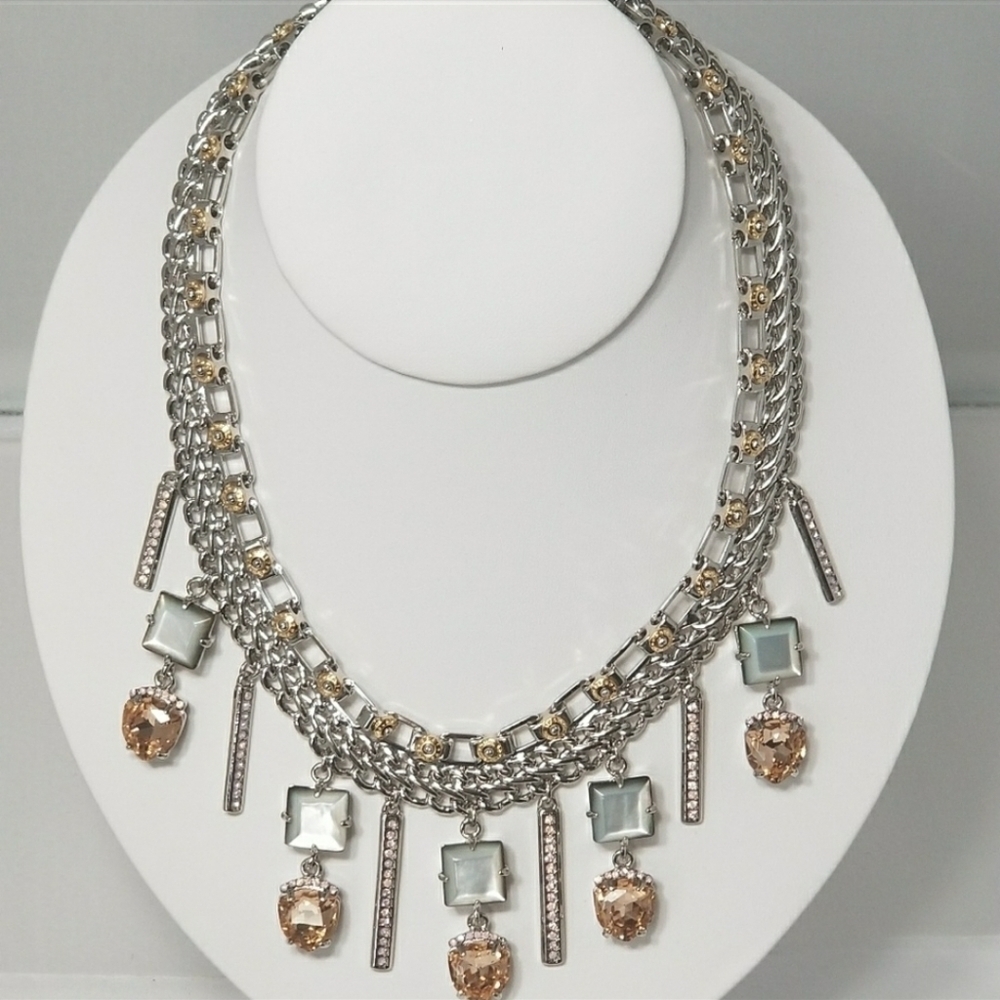 Choker Chain Crystals Hearts Bars Pendant Necklace